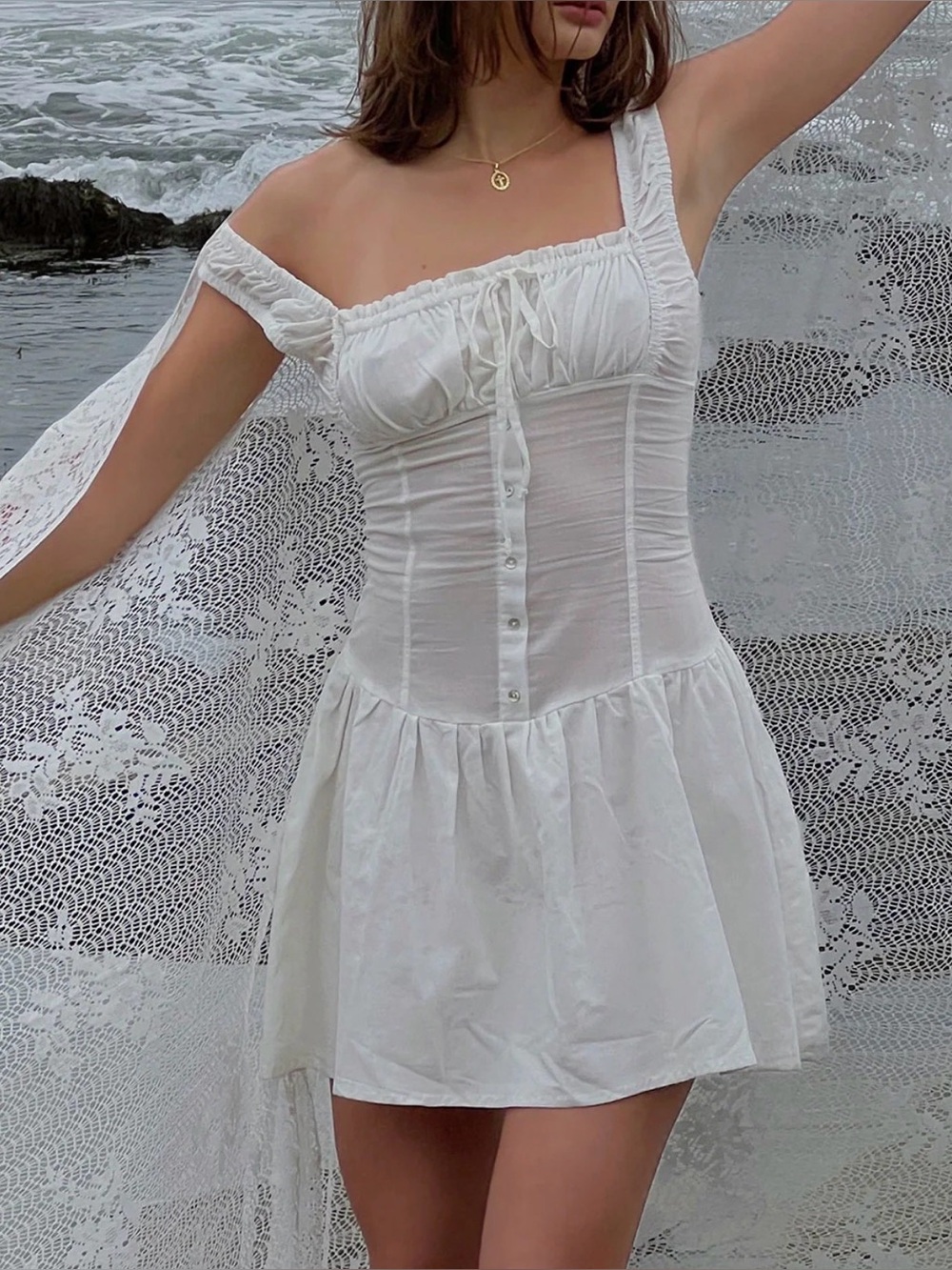 Frankie’s Bikinis Christa Mini Dress - White Size L - Picture 2 of 11